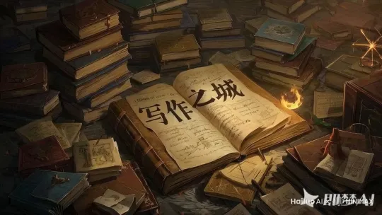 泛黄的书页翻动，写作之城四个字逐渐从书上消失 by Hailuo AI Video Generator