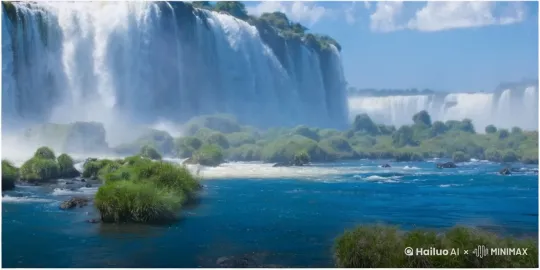请让瀑布的水自上往下流动起来 by Hailuo AI Video Generator