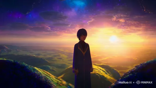 二次元动画，世界的天际，宇宙的尽头，只有一个爱你的人等着你 by Hailuo AI Video Generator