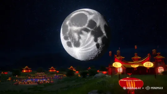 八月十五的夜晚，不知道为什么月亮非常大而且距离地球越来越近，突然有外星生物入侵。他们的飞船把月亮打爆了，一时间月亮的残骸冲向地球。要求场面全程超高清。 by Hailuo AI Video Generator