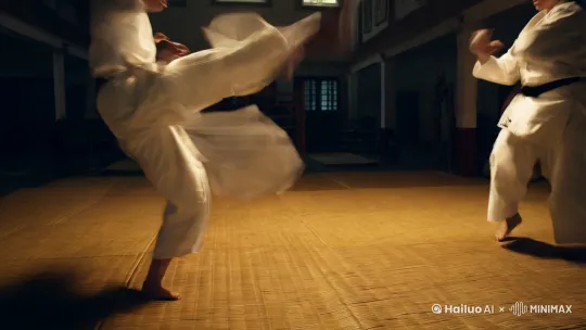 两人比武打斗，史诗级般的打斗，超快的动作，打出残影，武功高超，电影级别质感 by Hailuo AI Video Generator