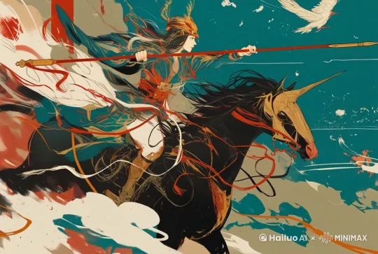 画面中的女武士骑马冲锋 by Hailuo AI Video Generator