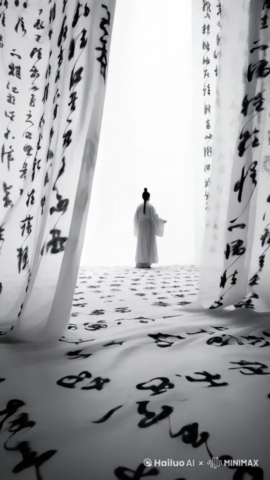画布飘动，诗人题字。 by Hailuo AI Video Generator