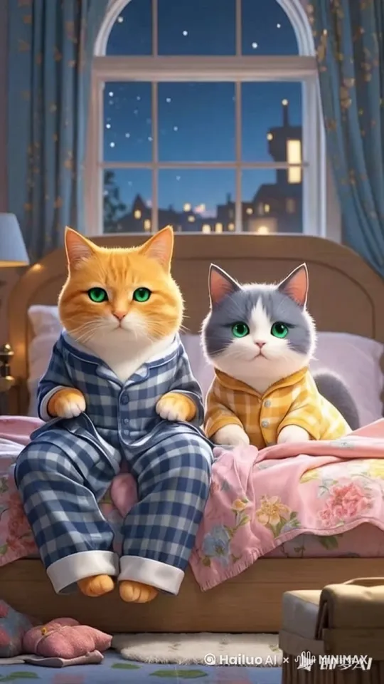 左边的橘猫说话，手握成拳头。右边的猫不动，嘴巴不动。 by Hailuo AI Video Generator