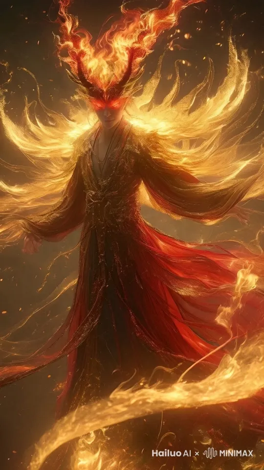 舞动双臂，火围绕着人飞动，生动流畅，活脱 by Hailuo AI Video Generator