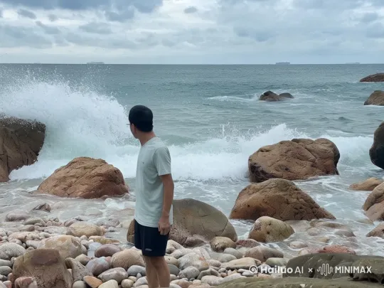 巨大的外星飞船缓缓从海面上升起，浪涛澎湃，然后停在海面上，散发出无量光辉，飞船门打开，有外星人缓缓而出。 by Hailuo AI Video Generator
