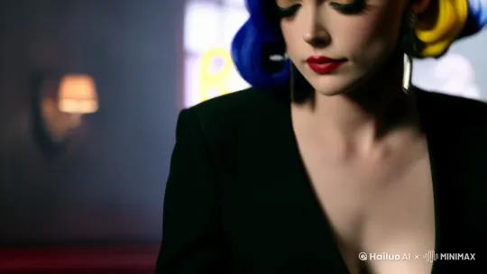 美丽的女人眨了眨眼睛，慢慢的拿出一根香烟点燃，吸了一口香烟以后，然后又轻轻的吹出了一口烟雾，样子清冽又帅气。然后看向香烟，若有所思的样子 by Hailuo AI Video Generator