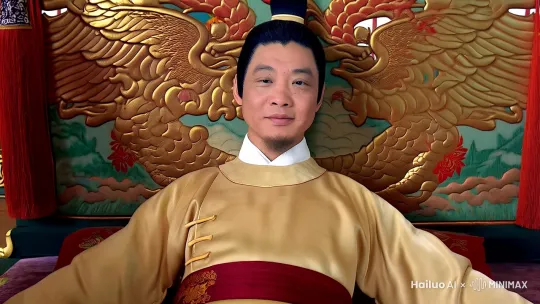 全景拍摄，一位气宇轩昂的中国王爷慵懒地斜倚在龙凤榻上，他面容英俊，剑眉入鬓，双眸深邃有神，仿若藏着无尽的故事，眼眸中透着几分闲适与威严。高挺的鼻梁下，薄唇微微上扬，似笑非笑，尽显风流。数位身姿婀娜的后宫佳丽围绕在王爷身边，她们面容姣好，各具风姿。有的眉如远黛，眼含秋波，笑起来酒窝浅浅，甜美动人；有的肌肤胜雪，发如乌云，举手投足间尽显优雅；有的体态丰盈，面若桃花，透着成熟女性的妩媚。 by Hailuo AI Video Generator
