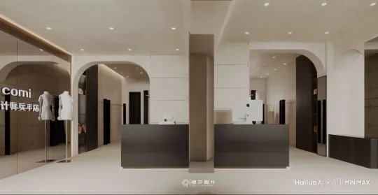时尚的女生在 电脑前 摆弄电脑，同时店里有猫走过 by Hailuo AI Video Generator