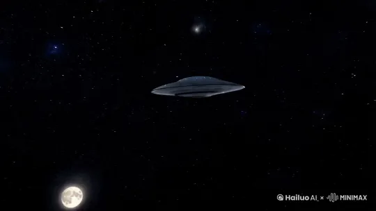 在广袤的宇宙中，一艘外星UFO从月球经过 by Hailuo AI Video Generator