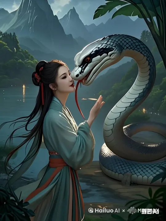 女子于蛇亲吻 by Hailuo AI Video Generator