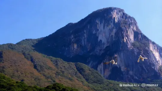 又东三百里，曰青丘之山，其阳多玉，其阴多青雘（huò）①。有兽焉，其状如狐而九尾，其音如婴儿，能食人；食者不蛊。有鸟焉，其状如鸠②，其音若呵③，名曰灌灌④，佩之不惑⑤。英水出焉，南流注于即翼之泽。其中多赤鱬（rú）⑥，其状如鱼而人面，其音如鸳鸯⑦，食之不疥。
 by Hailuo AI Video Generator