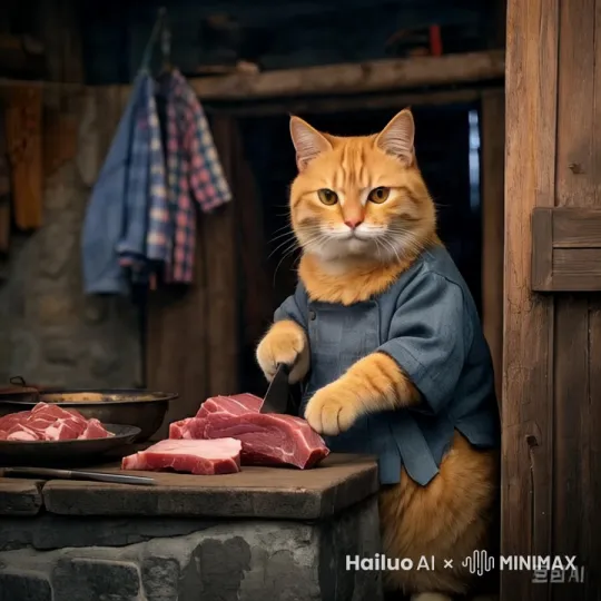 猫咪在切肉 by Hailuo AI Video Generator