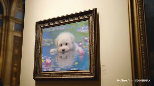 画中的小狗戏水 by Hailuo AI Video Generator