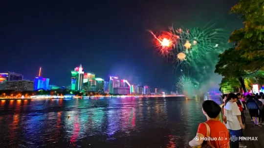 夜幕如墨,悄然笼罩着大地,江水悠悠流淌,波光粼粼的江面宛如一面巨大的镜子,倒映着城市的点点灯火。我静静地站在江对岸,等待着一场视觉盛宴的开场。
突然,一声巨响划破寂静的夜空,一朵绚丽的烟花腾空而起。它宛如一颗流星,拖着长长的尾巴,直冲向云霄,瞬间点亮了整个天际。紧接着,更多的烟花相继绽放,红的似火,热烈而奔放;绿的如翠,清新而雅致;紫的像梦,神秘而浪漫。它们有的如菊花般层层绽放,有的似流星般一闪而过,有的像垂柳般婀娜多姿,形态各异,变化万千。
五彩斑斓的烟花交相辉映,将城市的夜空装点得如梦如幻。城市的轮廓在烟花的映照下若隐若现,高楼大厦仿佛披上了一层华丽的彩衣,平日里熟悉的街道此刻也变得陌生而迷人。江面上倒映着烟花的绚烂光影,随着江水的波动而摇曳生姿,仿佛水下也有一个同样精彩的世界。
微风轻轻拂过脸颊,带来丝丝凉意,却吹不散我对这美景的沉醉。周围的人群不时发出阵阵惊叹与欢呼声,而我却沉浸在这无声的震撼之中,心中满是对生活的热爱与对美好未来的憧憬。在这短暂而又永恒的瞬间,我仿佛与这城市、这江水、这烟花融为一体,共同谱写着一曲关于希望与梦想的乐章,让这份绚丽的记忆深深地烙印在心灵深处,成为岁月长河中一颗璀璨的明珠。 by Hailuo AI Video Generator