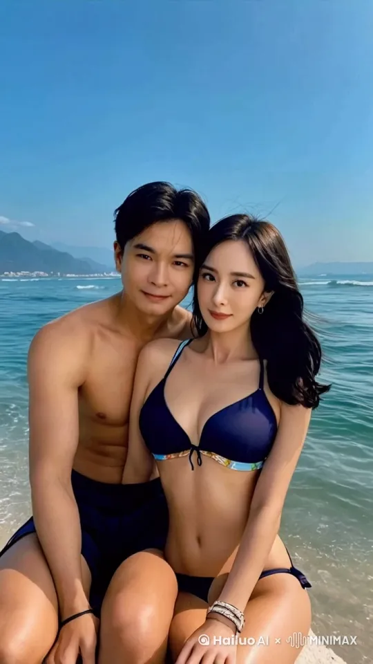 兩人互相深情對視然後微笑，擁抱在一起 by Hailuo AI Video Generator
