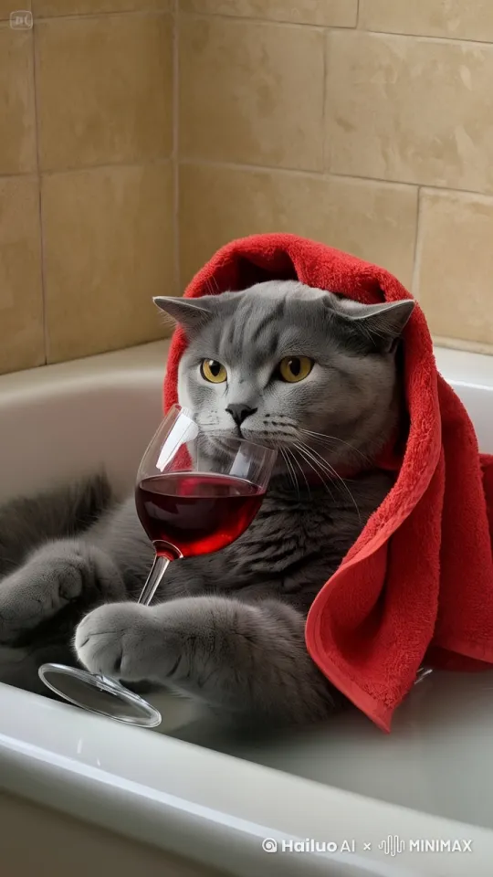 猫咪喝红酒 by Hailuo AI Video Generator