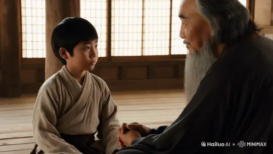 七八岁的男孩书墨一直跟着孔子学习。
一天早上，书墨来到孔子茅舍。
孔子问书墨，我看你是勤奋，你知道什么叫好学吗。
书墨道，似弟子这般跟着老师，几乎不间断，不算好学吗？
孔子笑道，勉强吧。今天我就告诉你什么叫好学吧。你可听真。
接着便肃然道：“君子食无求饱，居无求安。敏于事而慎于言，就有道而正焉。可谓好学也已。”
书墨听了，有些不懂，便请老师指教。
孔子解释道：“食无求饱，居无求安：不求安饱，是因为志在学，无暇顾及。如“一箪食，一瓢饮，在陋巷，乐亦在其中”，若志在求安饱，可能就一生无暇顾及其他了。
敏于事而慎于言：敏是捷速义，慎是谨的意思。对于做事，应当勉力去做自己不足的部分；对于言语，要不敢把自己所知道的全部说出来。
就有道而正焉：有道指有道德或道艺之人。正，是问其是非。做到前面所讲的，又能向有道之人辨正自己的是非，才可谓之好学。”
孔子讲完便问书墨，你可懂了。
书墨说，似乎懂了。弟子试着解释，你看对否。于是便道：“君子，饮食不求饱，居处不求安，敏疾地做事，谨慎地说话，又能常向有道之人来辨正自己的是非，这样可算是好学了。”
孔子听了，点头称善。 by Hailuo AI Video Generator