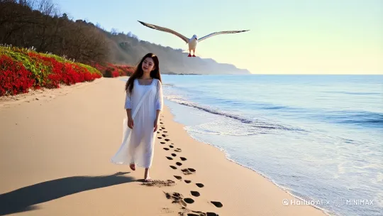 清晨的阳光洒在海面上,波光粼粼。一个年轻女孩沿着海滩缓缓散步,她的影子在湿沙上拉得长长的。她穿着一件轻盈的白色连衣裙,脚上的凉鞋在沙地上留下一串串脚印。她的长发在微风中轻轻飘动,偶尔遮住她沉思的双眼。
海风带来一丝凉意,她不禁拉了拉身上的薄披肩。她闭上眼睛,深吸一口气,感受着海风中的咸味和远处花丛的芬芳。海浪有节奏地拍打着岸边,仿佛在低语着古老的故事。
一只海鸥在她头顶盘旋,发出尖锐的叫声,她被这突然的声音惊醒,抬头望去。海鸥在空中优雅地滑翔,仿佛在向她展示自由的真谛。她微笑着,继续沿着海岸线前行,心中充满了对新一天的期待和对生活的无限憧憬。
by Hailuo AI Video Generator