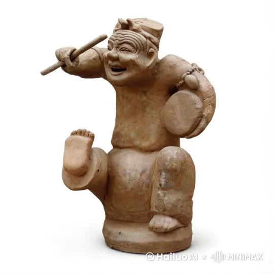 先特写图片中的陶俑被困在博物馆的展览柜中，奋力挣脱束缚自己的底座，缓缓站起，神色疑惑地看着四周，接着恍然大悟。然后镜头缓缓拉远，陶俑将展览柜的玻璃击碎，跳出展览柜。 by Hailuo AI Video Generator