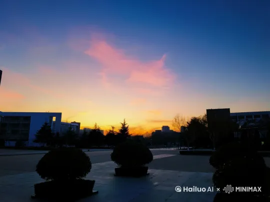 日落时分，太阳缓缓落入地平线以下，天上的云彩慢慢向太阳降落的方向飘去，并随着日落变为白色，并最终隐入黑夜。 by Hailuo AI Video Generator