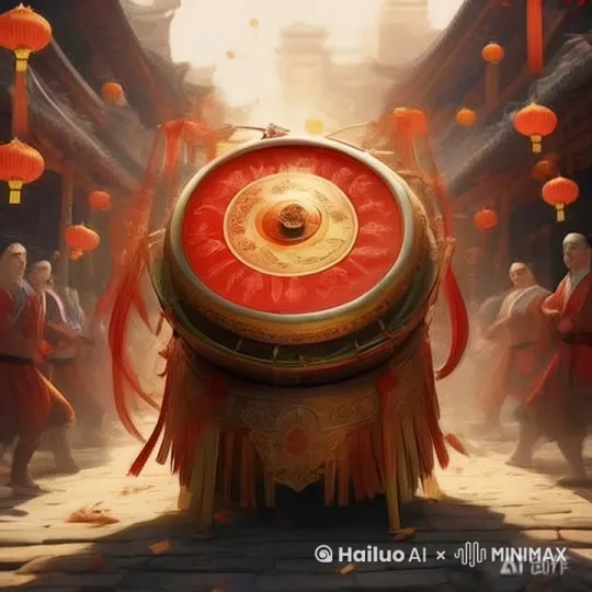 贺岁国风插画，敲锣打鼓 by Hailuo AI Video Generator
