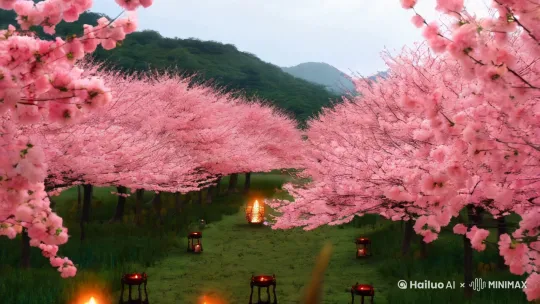 桃花岛上，饮尽杯中桃花酒，
烛下凤冠，红杯盏凰玉臂交。 by Hailuo AI Video Generator