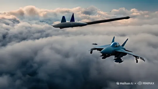 一架中国的七代机追着美国的民兵三导弹在云端疾驰而去 by Hailuo AI Video Generator