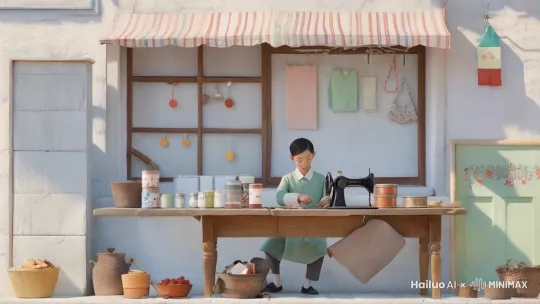 小男孩在街边劳作 by Hailuo AI Video Generator