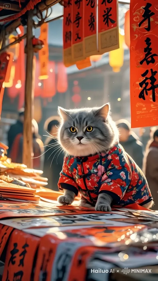 猫咪卖力吆喝 by Hailuo AI Video Generator