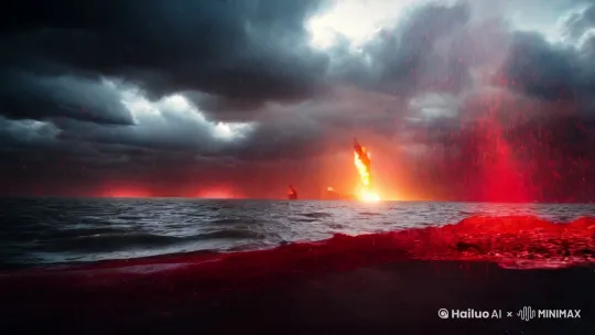 雹、火、血雨降临，海的三分之一变成血。 by Hailuo AI Video Generator