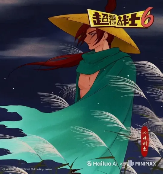 生成张二次元图片，一个红发，有马尾，红发遮住左眼，没有左手的男性剑客持剑站立于山顶 by Hailuo AI Video Generator