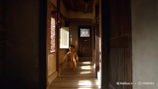 镜头 1
场景设定： 中国传统砖瓦房，屋内。
描述： 画面从远处的走廊慢慢推进，镜头透过一扇简朴的木门看到狭窄的走廊。走廊的墙面古老，带有岁月的痕迹。光线透过窗户洒进，营造出一种温暖但略显神秘的氛围。
镜头动作： 镜头平稳推进至走廊，柔和的背景音乐加深了家庭氛围的同时也带有一丝未解之谜的感觉。

镜头 2
场景设定： 走廊中，聚焦三岁左右的小孩。
描述： 小孩穿着简单的衣服，蹒跚地跑过走廊。镜头紧随其后，孩子的笑容带着天真和好奇，但他显得有些匆忙。
镜头动作： 镜头跟随小孩的脚步，以儿童视角呈现。随着跑动，地面发出轻微的木地板声，营造出轻松而又活泼的氛围。

镜头 3
场景设定： 走廊一角的窗户。
描述： 镜头慢慢转向走廊的一扇窗户，窗外的世界略显模糊，窗玻璃有些灰尘，光线从窗户斜射进来。窗户上，镜头聚焦在贴着玻璃的奇异人脸上。
镜头动作： 镜头缓缓靠近窗户，通过玻璃看到一个奇异的脸：没有眼皮、圆圆的眼珠、小小的鼻子和嘴巴挤在一起。画面中的人脸显得既陌生又不自然，给人一种不安的感觉。此时，背景音乐逐渐变得紧张和低沉。

镜头 4
场景设定： 窗外与走廊内的交错。
描述： 突然，小孩停下跑动，似乎感受到什么。镜头切回孩子的背影，略显不安的表情。接着，镜头缓缓切换回窗户，奇异的脸似乎在微笑，眼珠还在慢慢转动。
镜头动作： 镜头从小孩的眼神角度切换，逐渐将注意力集中在窗户上的人脸，增添了恐惧和神秘感。

镜头 5
场景设定： 窗户及走廊。
描述： 突然，窗户上的人脸消失了，镜头迅速拉回走廊，小孩站在那里，回过头去，目光愣住，似乎在寻找刚才看到的东西。
镜头动作： 镜头快速切换至走廊两端，营造出一种紧张的氛围。然后，镜头慢慢退回窗户，窗户外一片空白，仿佛什么都没有发生。

镜头 6
场景设定： 走廊的尽头。
描述： 小孩转身离开，跑出画面。随着他跑远，镜头慢慢上升，最后聚焦在窗户上，窗户的玻璃依然映照着无人的空间，留下一种未解之谜的余韵。
镜头动作： 镜头随着小孩离去逐渐升高，给人一种挥之不去的不安感。

结尾画面： 窗户前的静谧，仿佛那个不明的脸依然隐匿在某个角落。 by Hailuo AI Video Generator