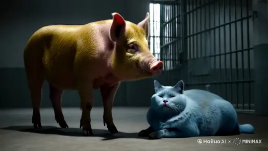 在监狱里，一头猪，在看守蓝色胖猫 by Hailuo AI Video Generator