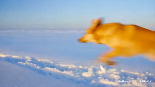 雪地里一只黄色狗在奔跑 by Hailuo AI Video Generator