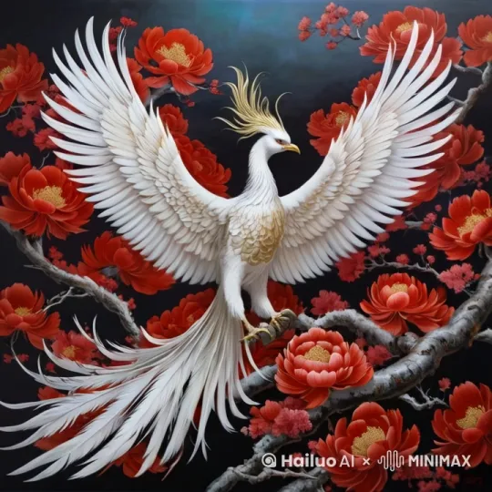 场景：春节夜晚，深邃星空点缀烟花，璀璨如银河洒落，大地铺满盛开的红金牡丹，光影辉映，温暖祥和。
主角：涅槃重生的白凤凰，羽翼流光溢彩，姿态优雅矫健，翱翔于广阔天际，尾羽拖曳耀眼金光，神圣高贵。
动态：凤凰振翅掀起金色涟漪，烟花在身后绽放，牡丹花瓣随风轻舞，光轨与花海交织，画面生机盎然。
镜头语言：广角展现全景恢弘，慢镜捕捉凤凰涅槃瞬间与羽翼细节，镜头追随凤凰飞向烟花点缀的夜空，营造史诗感。
氛围：红金为主色，辅以深蓝和紫色渐变，光影错落，象征高贵、祥和与节庆希望。
关键词：春节、凤凰涅槃、烟花绽放、牡丹盛开、光影交融、生命律动、神圣、高贵、震撼、史诗级。 by Hailuo AI Video Generator