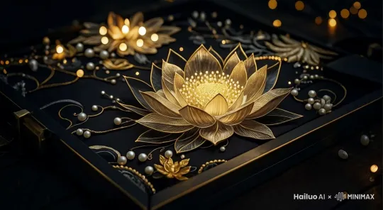 金莲花瓣缓缓闭合，背景光晕星星点点变化 by Hailuo AI Video Generator