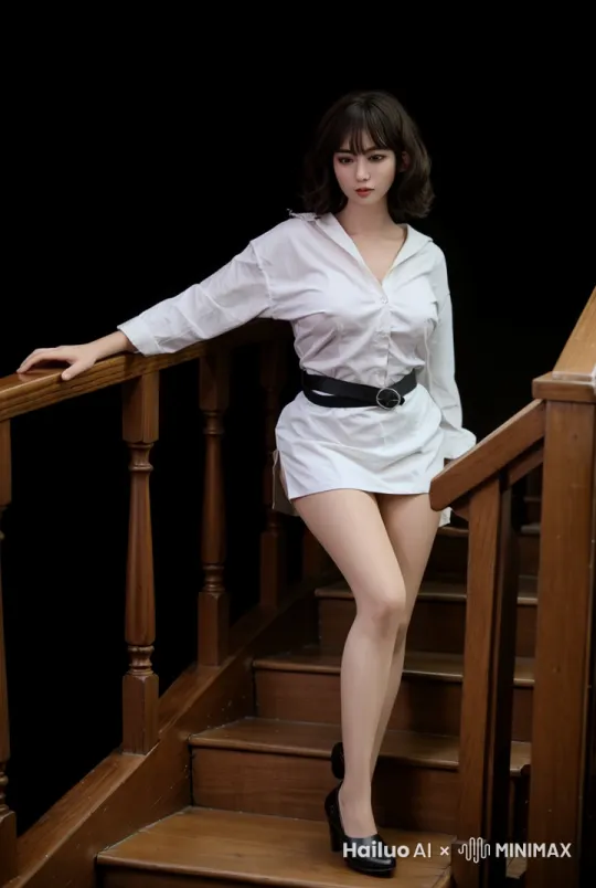 镜头拍摄一个女性在酒吧的楼梯上慢慢走下来，女人走下来一步，和朋友打招呼微笑，画面呈暖色调，氛围轻松惬意 by Hailuo AI Video Generator