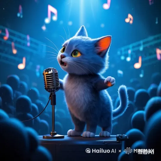这只猫在舞台上唱奥特大英雄 by Hailuo AI Video Generator