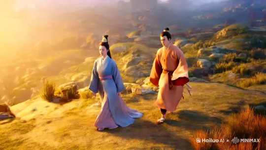 孙悟空，女性化，妩媚的，和唐三藏在去往取经的路上前行 by Hailuo AI Video Generator