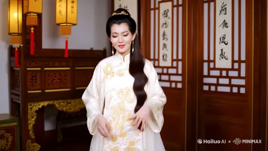 中国古代美女穿着白色的衣裙在古香古色的室内包载歌载舞，开心的包饺子， by Hailuo AI Video Generator