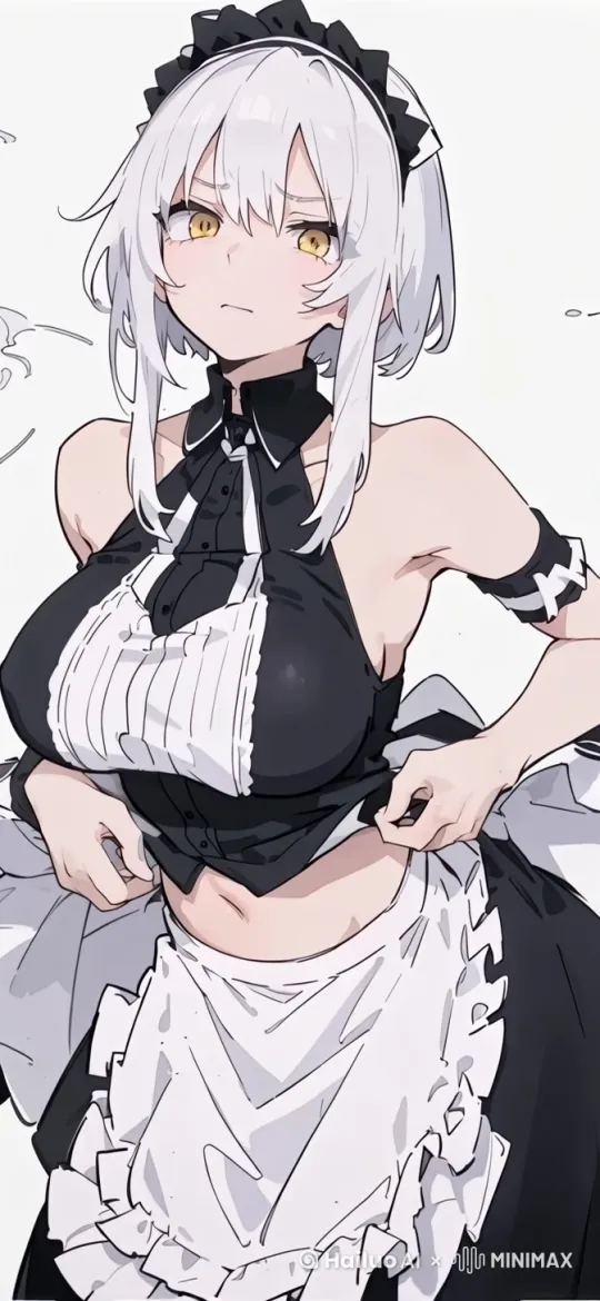 固定镜头，眼睛眨动，轻微地往上轻拉一下衣服， by Hailuo AI Video Generator