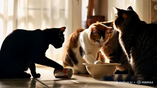 猫咪做饭吃饭 by Hailuo AI Video Generator
