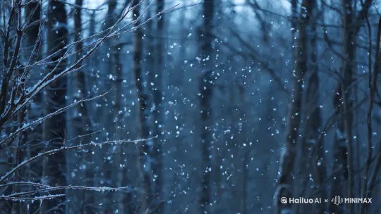 主体：Falling snowflakes in a quiet forest.
运动：Snowflakes drifting slowly, occasional gusts scattering them.
背景：Bare tree branches covered in frost.
镜头语言：Mid-shot with a shallow depth of field, snowflakes in focus.
光影：Cool blue tones with soft highlights from diffused light.
氛围：Tranquil and ethereal.





















 by Hailuo AI Video Generator
