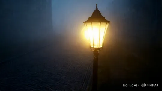 主体：Streetlamp glowing faintly through thick fog.
运动：Fog swirling slightly, light creating soft halos.
背景：Empty cobblestone street fading into the mist.
镜头语言：Close-up on the lamp with the street fading into the background.
光影：Soft warm tones for the lamp, cool tones for the fog.
氛围：Lonely yet comforting.
























































 by Hailuo AI Video Generator