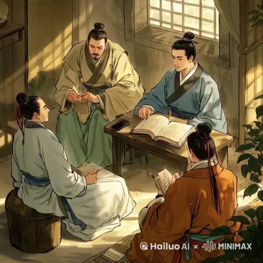 他们四人在谈书论道 by Hailuo AI Video Generator