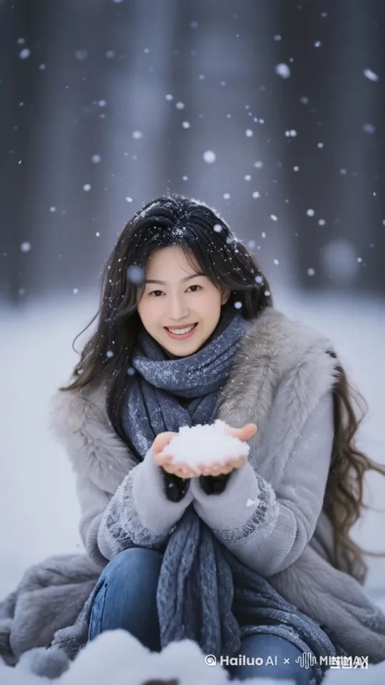 1.
开场镜头： 从远处缓缓推进，逐渐聚焦到坐在雪地里的人身上。
2.
中景镜头： 展示人物的全貌，强调其冬装和围巾的细节，以及雪花飘落在身上的场景。
3.
特写镜头： 聚焦在人物手中的雪花，展示雪花的细腻质感和飘落的动态。
4.
背景镜头： 展示雪花纷飞的背景，营造出冬季特有的寒冷和宁静氛围。
5.
慢动作效果： 使用慢动作效果，突出雪花飘落和人物捧雪的细节，增加画面的诗意感。 by Hailuo AI Video Generator