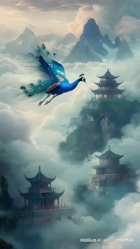 孔雀翅膀摆动飞走 by Hailuo AI Video Generator