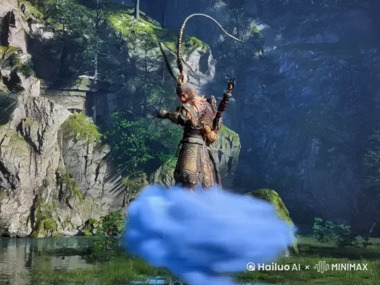 孙悟空掏出一把冲锋枪，在空中扫射 by Hailuo AI Video Generator