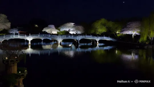 十三里清风，处处穿亭声。二十八桥明月，盈盈照泉心。 by Hailuo AI Video Generator